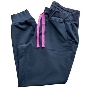 Figs High Waisted Zamora Jogger Scrub Pants, Charcoal and Hot Pink